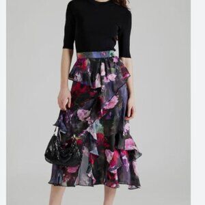 Ted baker rowana floral fitted Knit Bodice Dress With Ruffle Skirt size 2 nwot